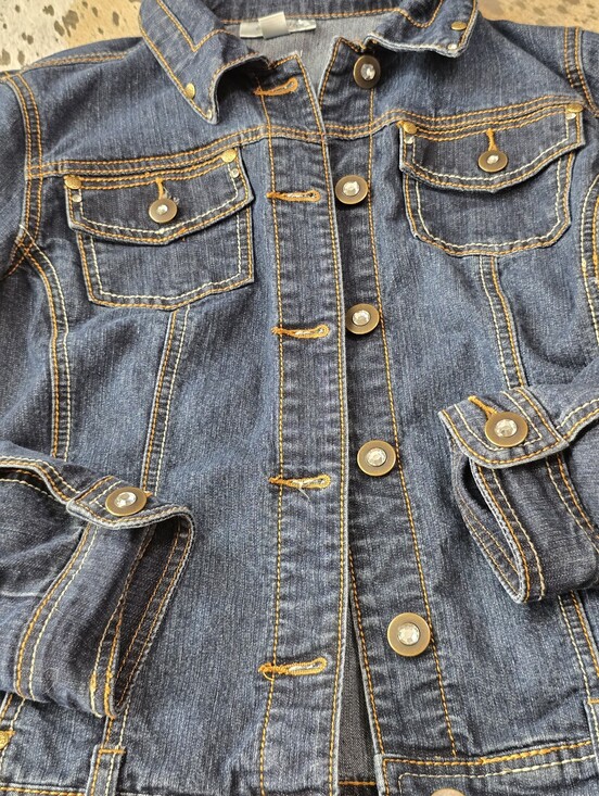 dressbarn Jackets & Blazers - dressbarn Dark Blue Denim Jacket with Gold Stitching